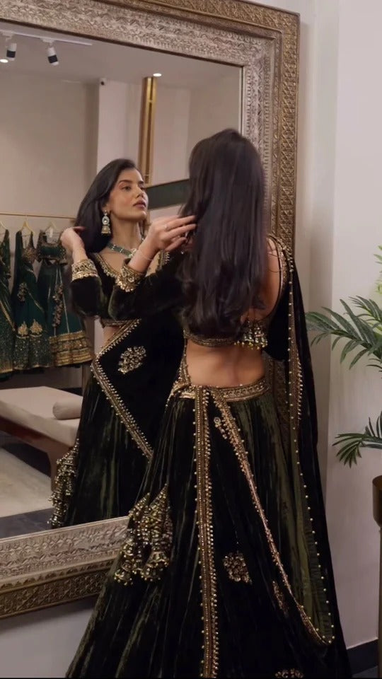 Wedding Special Dark Green Color Embroidery Designer Lehenga Choli