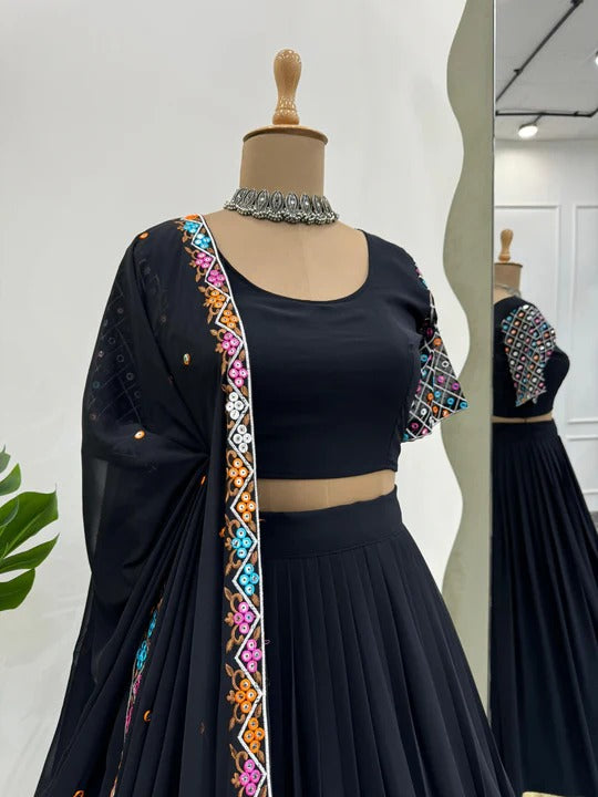 Wedding Special Black Color Designer Lehenga With Embroidery Dupatta