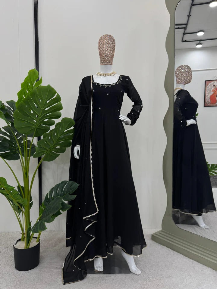 Most Trending Anarkali Suit Black Hand and Mirror Work