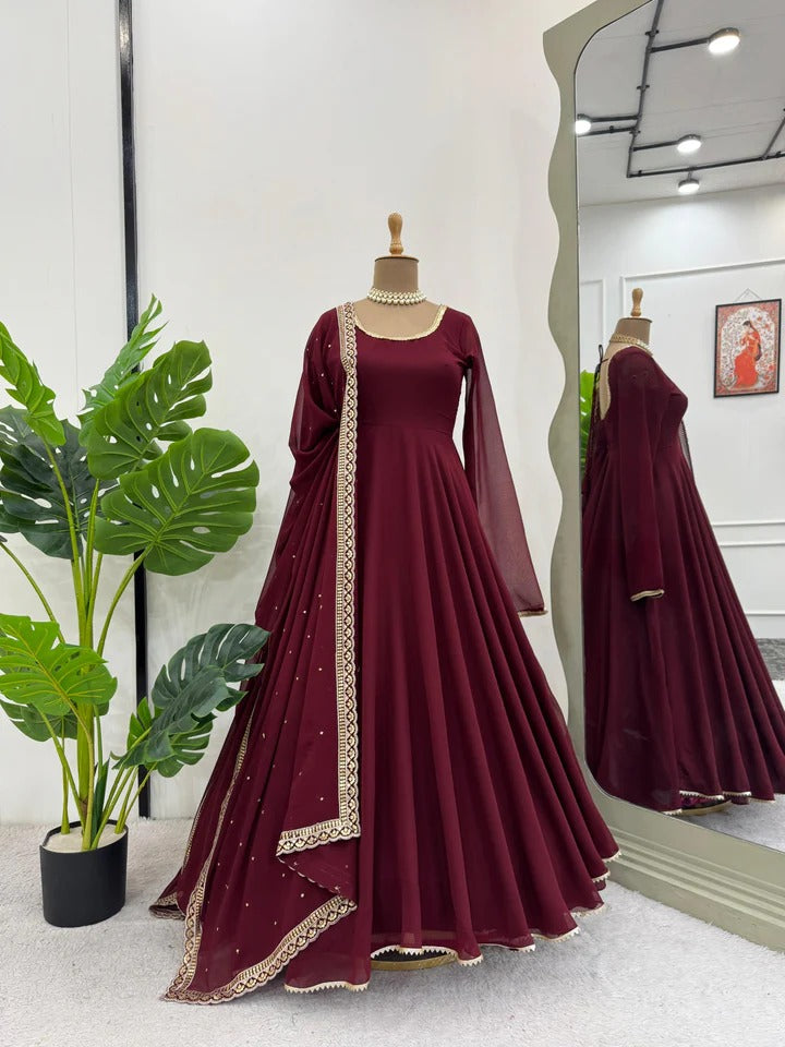 Buy Festive Special Maroon Color Party Wear Anarkali Suit