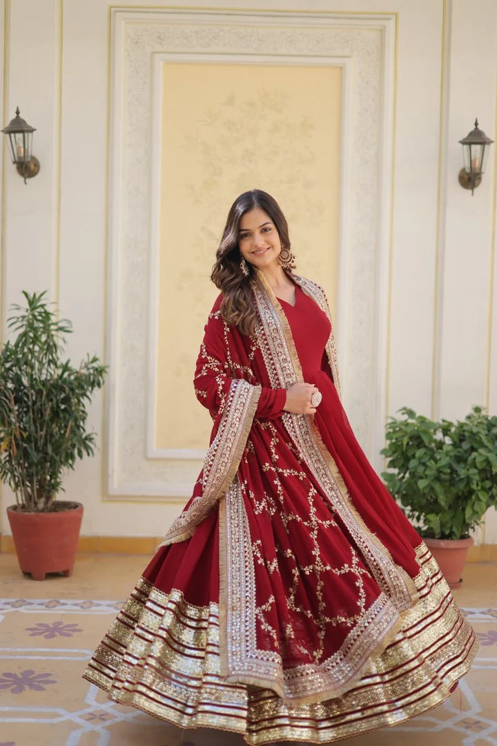 Most Trending Blooming Maroon Color Party Wear Anarkali Gown