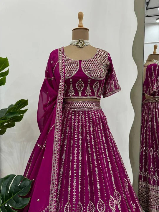 Pink Color Sequence Thread work Designer Wedding Lehenga Choli