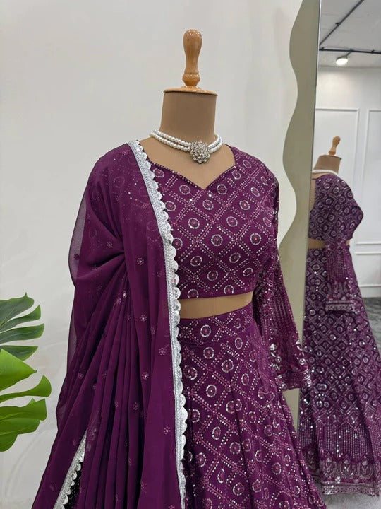 Wedding Special Designer Purple Color Sequin Work Lehenga Choli