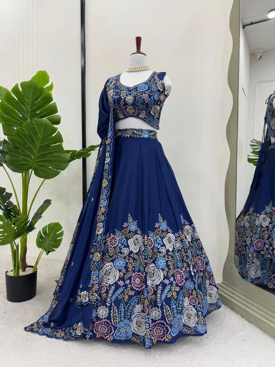 Most Trending Peacock Blue Color Wedding Special Lehenga Choli