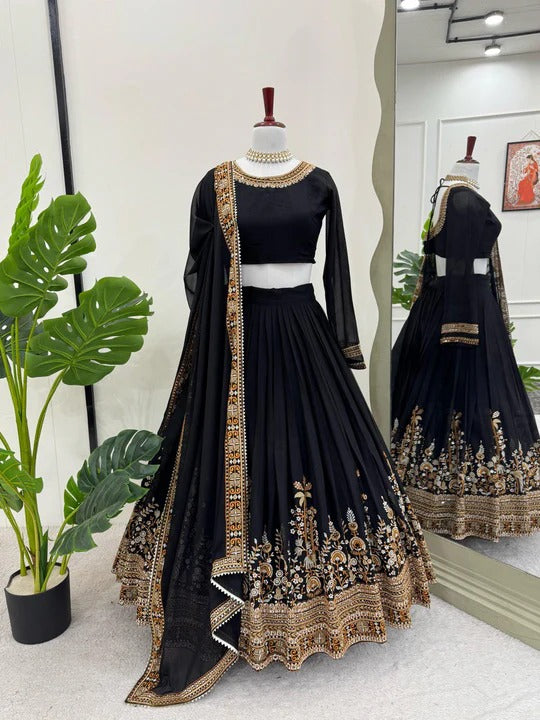 Buy Most Trending Black Color Embroidery Party Wear Lehenga Choli