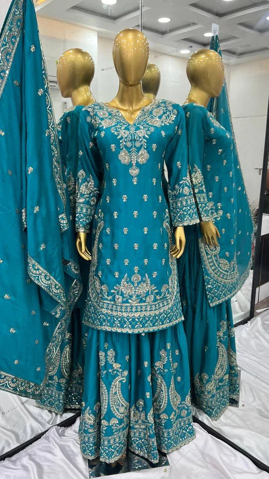 Most Trending Beautiful Chinnon Silk Sharara Suit