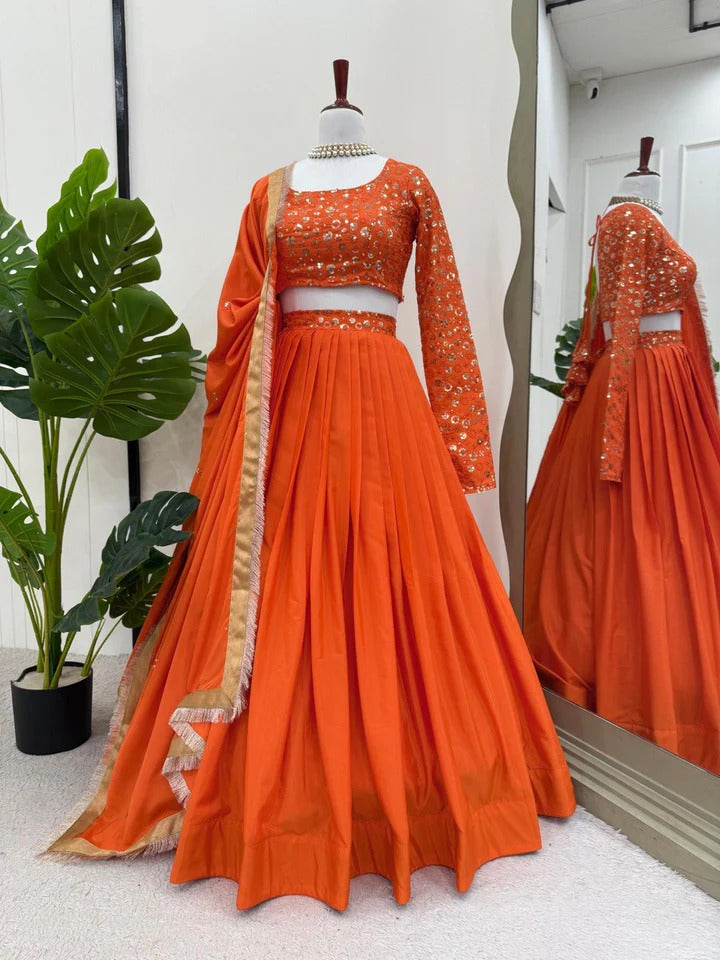 Most Trending Orange Color Party Wear Designer Lehenga Choli