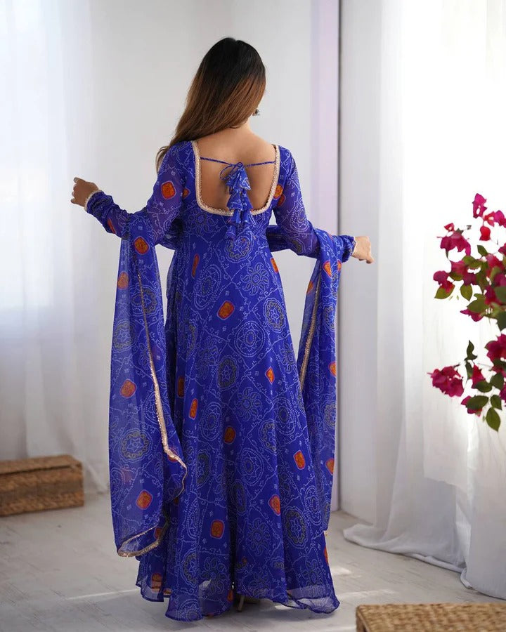 Royal Blue Color Party Wear Printed Anarkali Suit