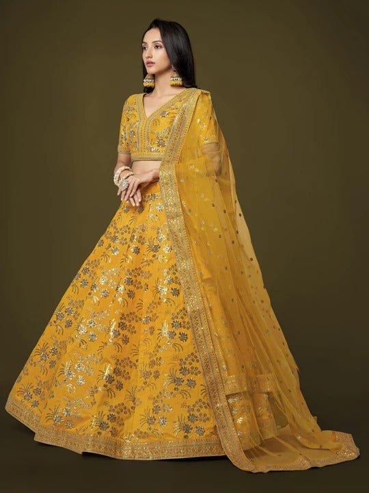 Buy Beautiful Most Attractive Yellow Color Wedding Lehenga Choli