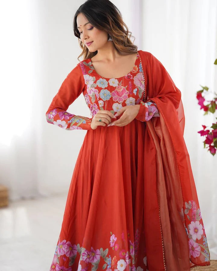 Most Trending Pure Organza Silk Printed Anarkali Suit