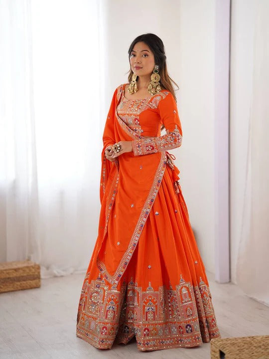 Buy Beautiful Orange Color Embroidery With Sequin Work Lehenga Choli