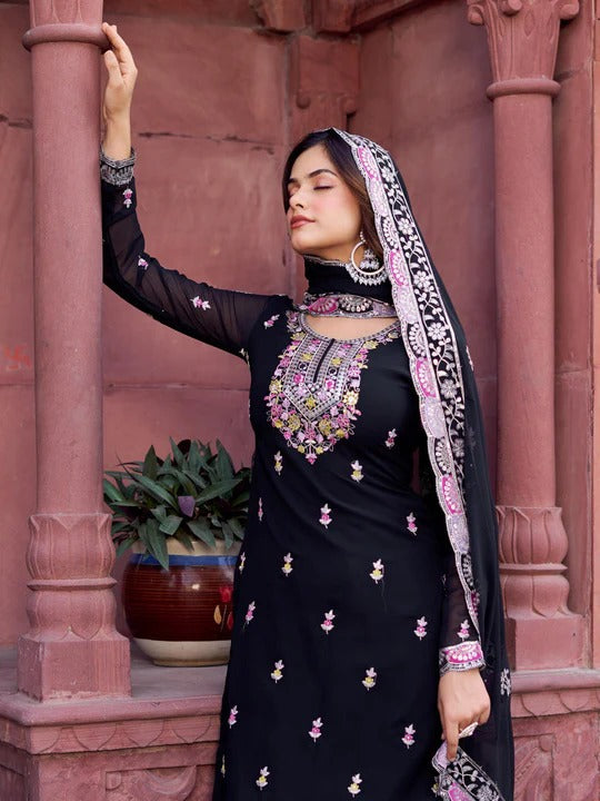 Most Trending Black Color Party Wear Sharara Suit