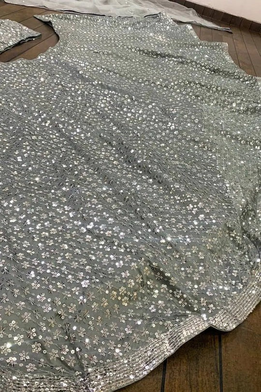 Most Trending Grey Color Sequin Work Party Wear Lehenga Choli