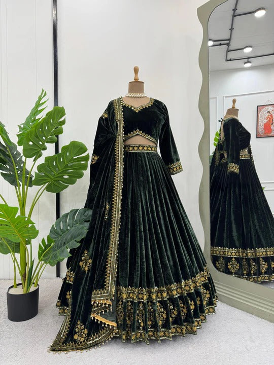 Wedding Special Dark Green Color Embroidery Designer Lehenga Choli