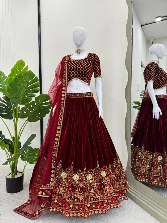 Buy Red Color Wedding Wear Velvet Designer Lehenga Choli
