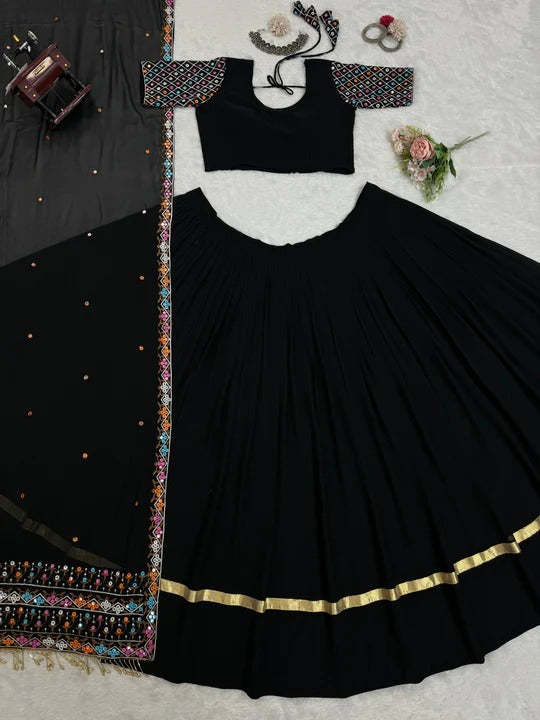Wedding Special Black Color Designer Lehenga With Embroidery Dupatta