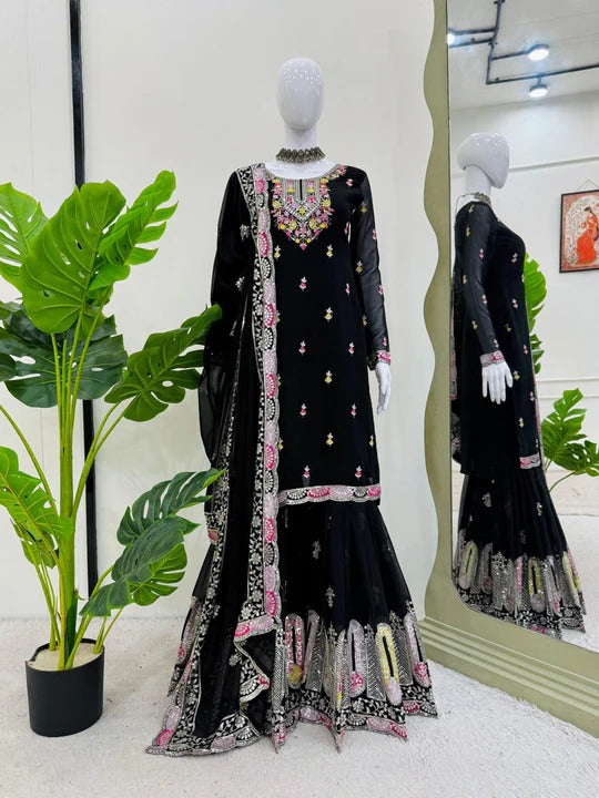 Most Trending Black Color Party Wear Sharara Suit