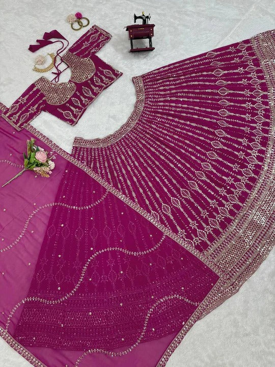 Pink Color Sequence Thread work Designer Wedding Lehenga Choli