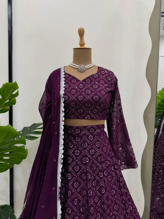 Wedding Special Designer Purple Color Sequin Work Lehenga Choli