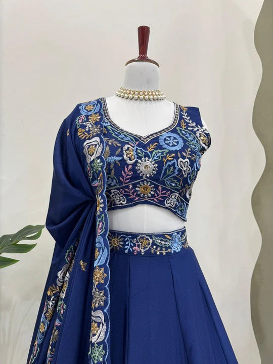 Most Trending Peacock Blue Color Wedding Special Lehenga Choli