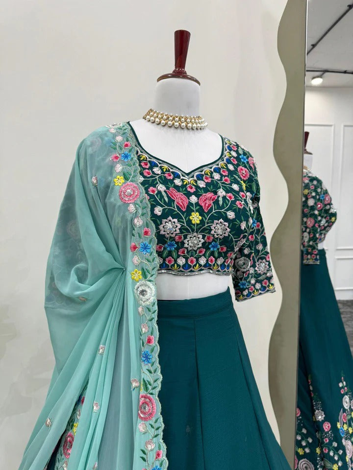 Wedding Special Semi Stitiched Green Color Lehenga Choli