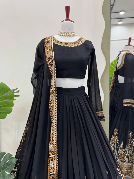 Buy Most Trending Black Color Embroidery Party Wear Lehenga Choli