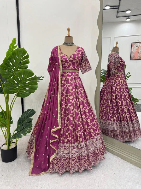 Most Trending Wedding Special Jequared Silk Lehenga Choli