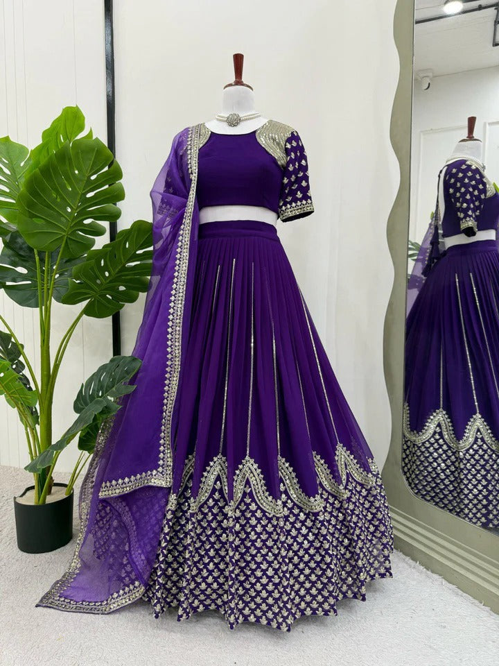 Wedding Special Purple Color Party Wear Designer Embroidery Lehenga Choli