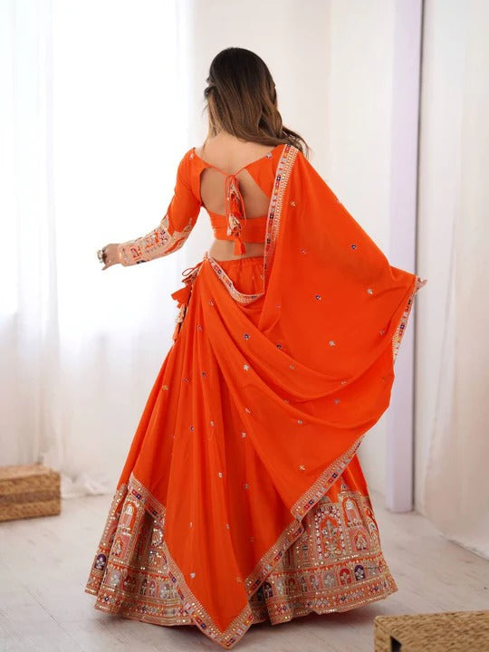 Buy Beautiful Orange Color Embroidery With Sequin Work Lehenga Choli