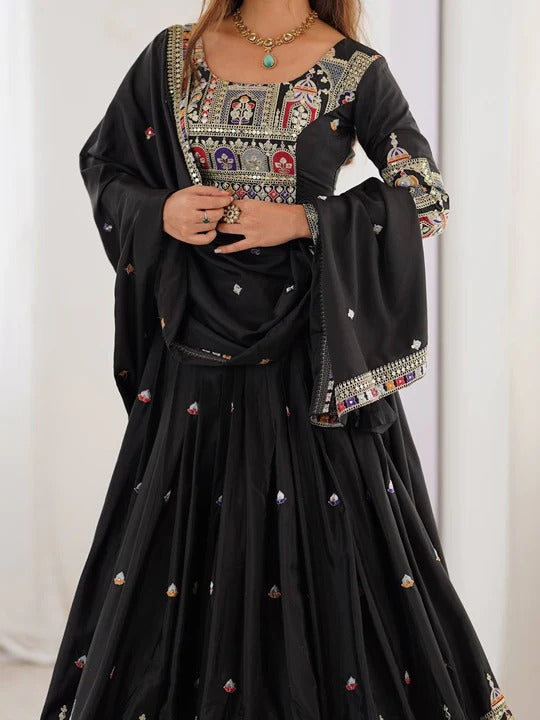 Most Attractive Black Color Embroidery Sequin Work Lehenga Choli