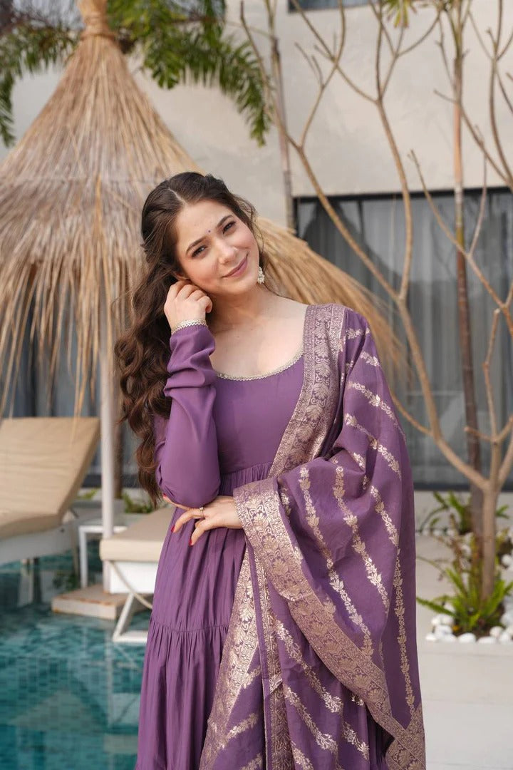 Most Trending Party Wear Purple Designer Anarkali Gown