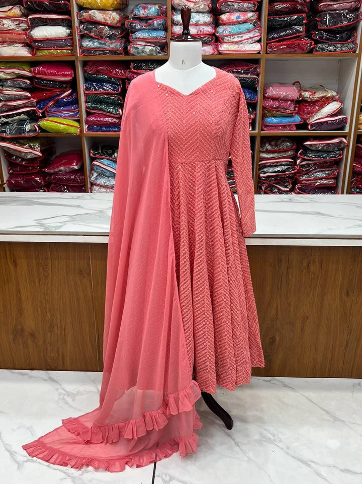 Buy Beautiful Peach Color Party Wear Anarkali Suit