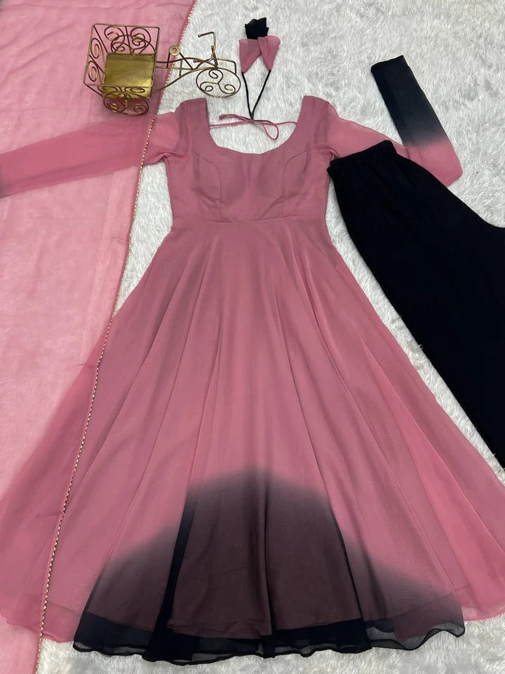 Peach N Black Georgette Anarkali Suit