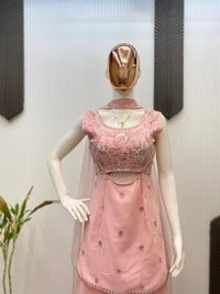 DESIGNER WEAR INDO WESTERN PAIR IN THREE PIECE WITH SEQUENCE EMBROIDERY WORK