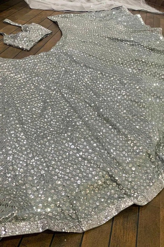 Most Trending Grey Color Sequin Work Party Wear Lehenga Choli