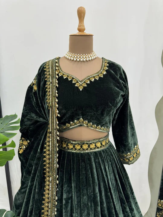 Wedding Special Dark Green Color Embroidery Designer Lehenga Choli