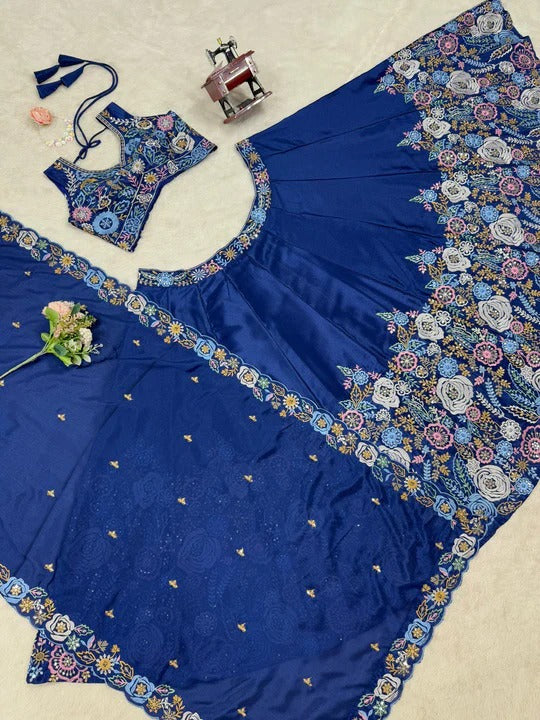 Most Trending Peacock Blue Color Wedding Special Lehenga Choli