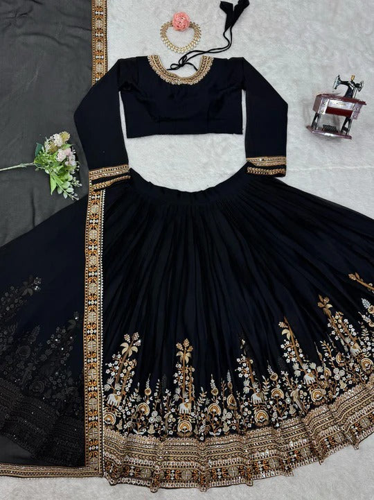 Buy Most Trending Black Color Embroidery Party Wear Lehenga Choli