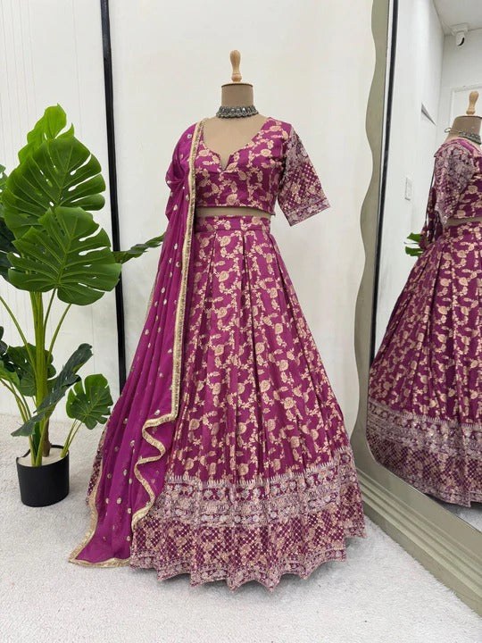 Most Trending Wedding Special Jequared Silk Lehenga Choli
