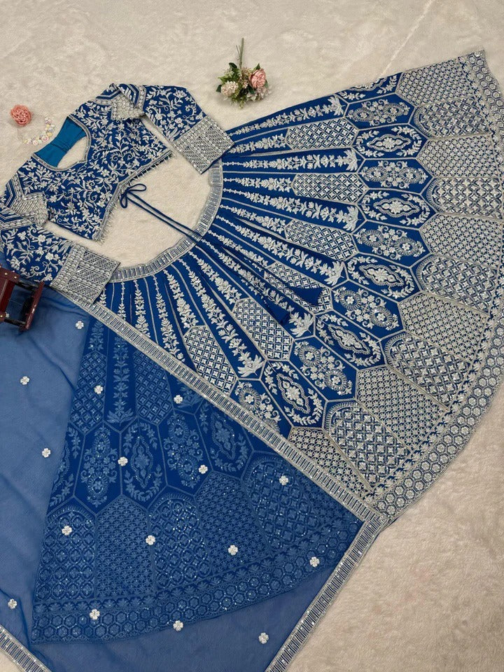 Wedding Special Royal Blue Color Embroidery Sequin Lehenga Choli