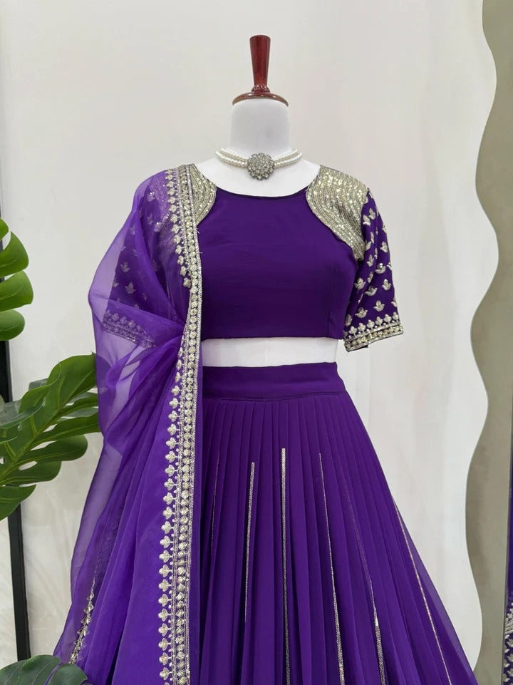 Wedding Special Purple Color Party Wear Designer Embroidery Lehenga Choli