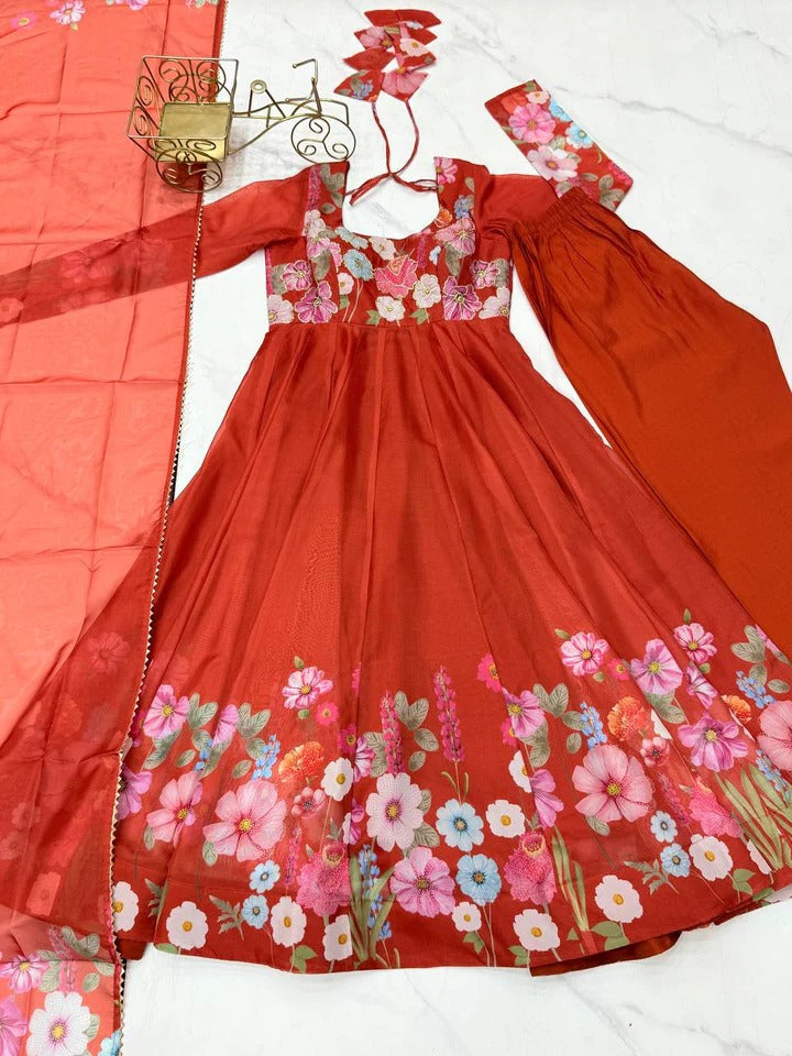 Most Trending Pure Organza Silk Printed Anarkali Suit