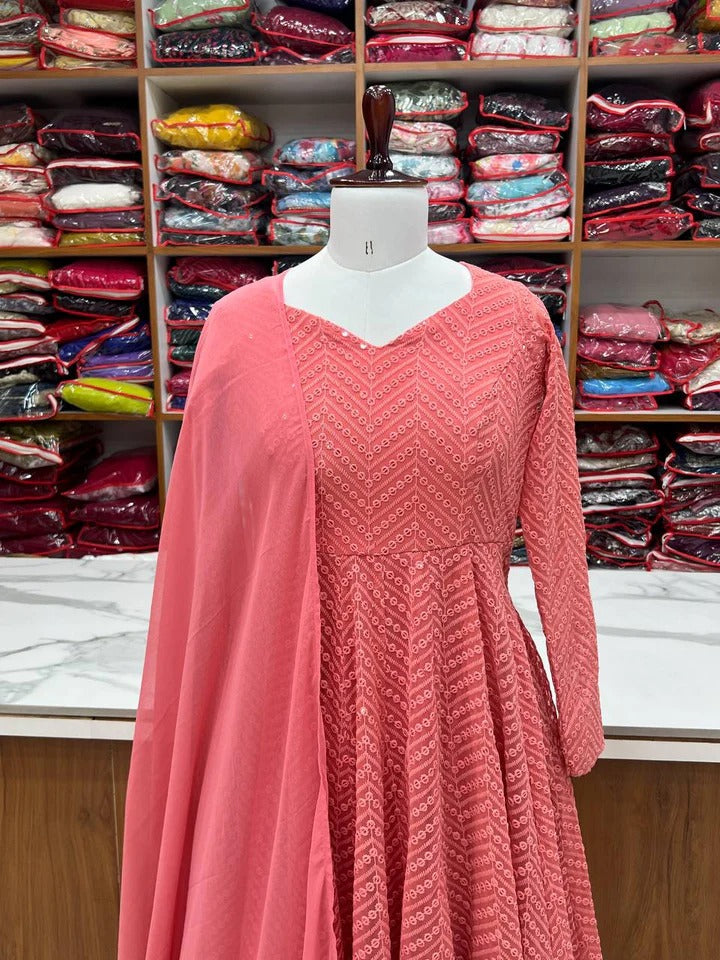 Buy Beautiful Peach Color Party Wear Anarkali Suit