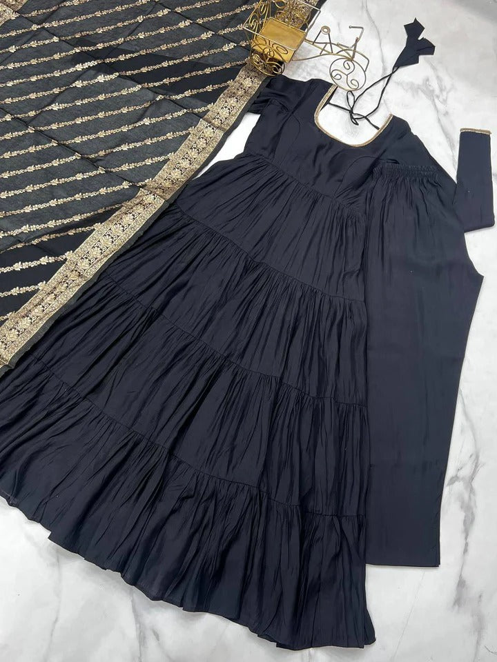 Royal Blue Color Party Wear Ruffel Pattern Anarkali Suit