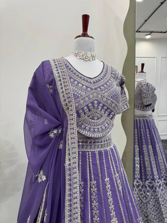 Elegant Semi-Stitched Lehenga Set in Faux Georgette with Intricate Sequins Work