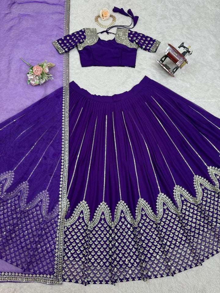 Wedding Special Purple Color Party Wear Designer Embroidery Lehenga Choli