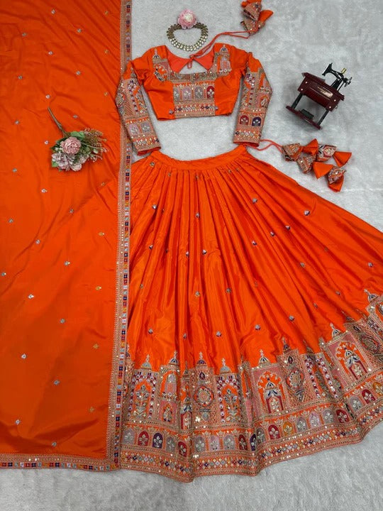 Buy Beautiful Orange Color Embroidery With Sequin Work Lehenga Choli