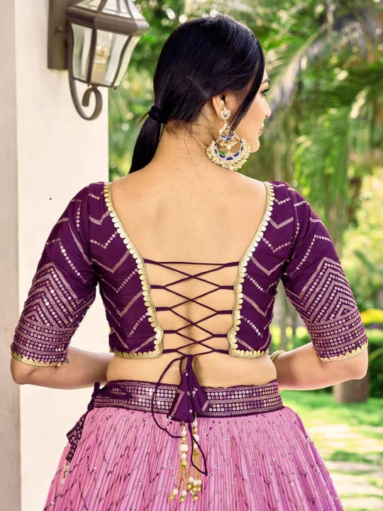 Wedding Special Multi Color Chinnon Embroidery Sequin Lehenga Choli