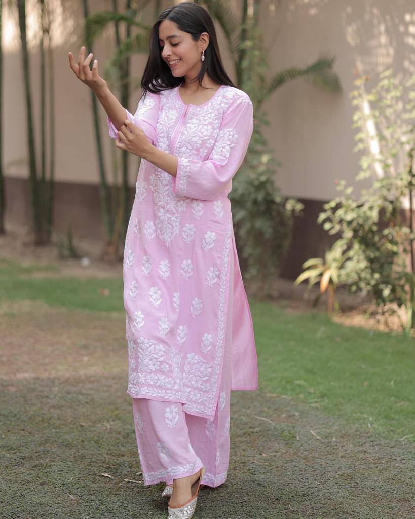 New Chikankari Exclusive Kurti_Pent Pair Design(Baby Pink)