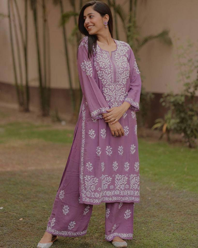 Chikankari Exclusive Kurti_Pent Pair Design(Strong Purple)